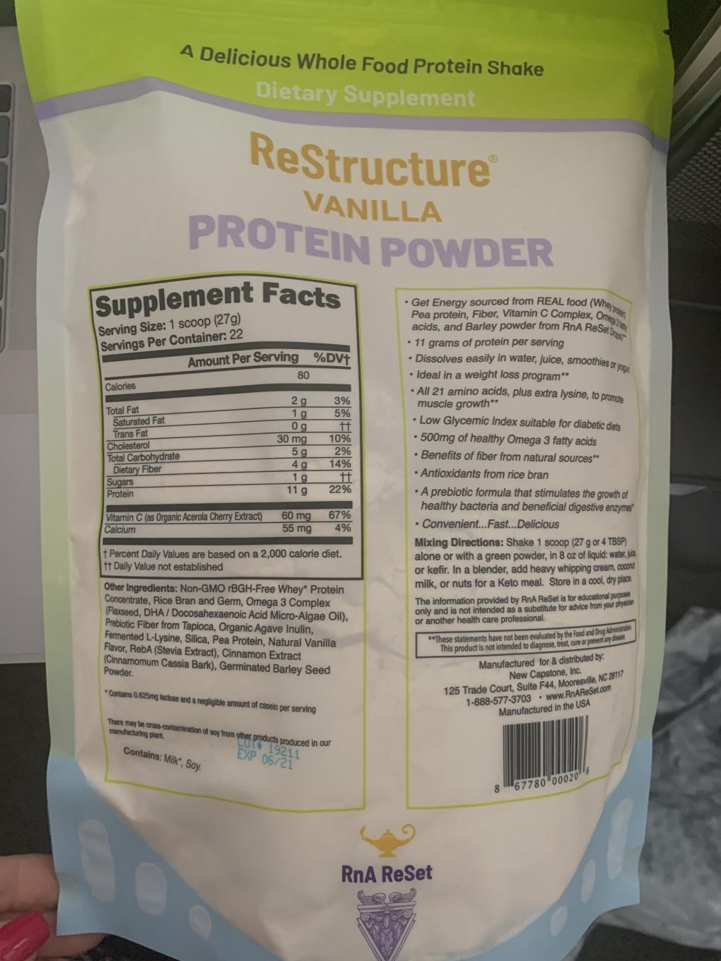 Milk Allergy Alert ReStructure Vanilla Protein Powder Kids With